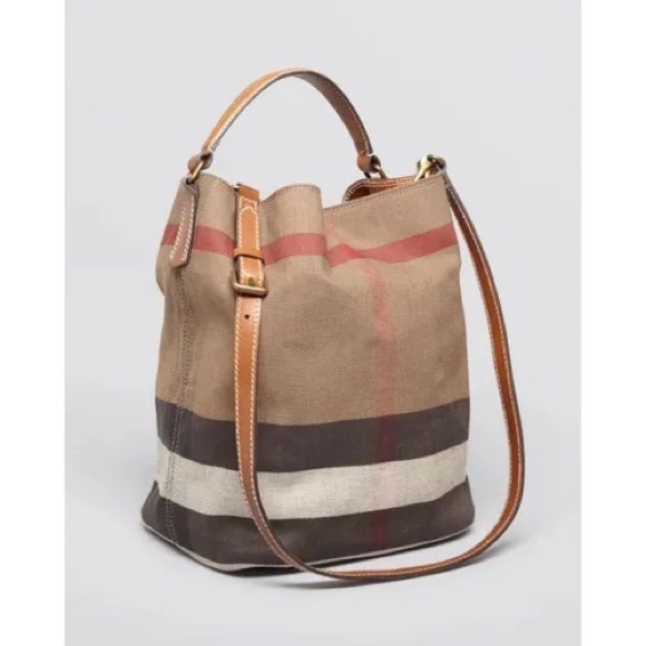 BURBERRY ASHBY canvas check medium leather trim convertible Tote shoulder bag - Picture 4 of 10